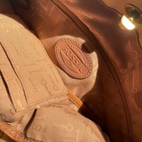 FOSSIL Turnlock Two Tone Leather SHOPPER TOTE SHOULDER BAG - Picture 5 of 8